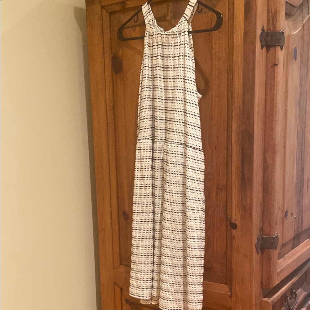 White with gold and Black Striped Sundress